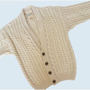 Vintage Sweaters of Ireland Cable Knit Wool Cardigan 70s / 80s Sz Small